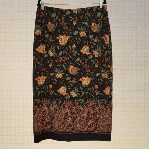 Floral Paisley Maxi Skirt Plus Size 16 Briggs New York Black Boho Waist 34 - Picture 1 of 7